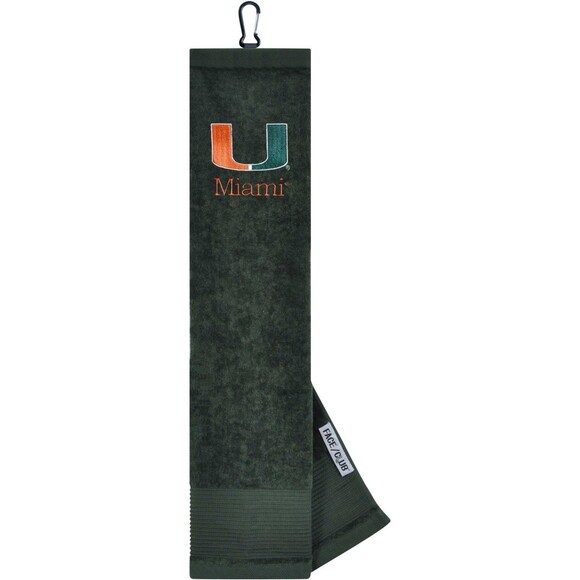 Miami Hurricanes NCAA Tri-Fold Embroidered Golf Towel With Hook NEW - Picture 6 of 6